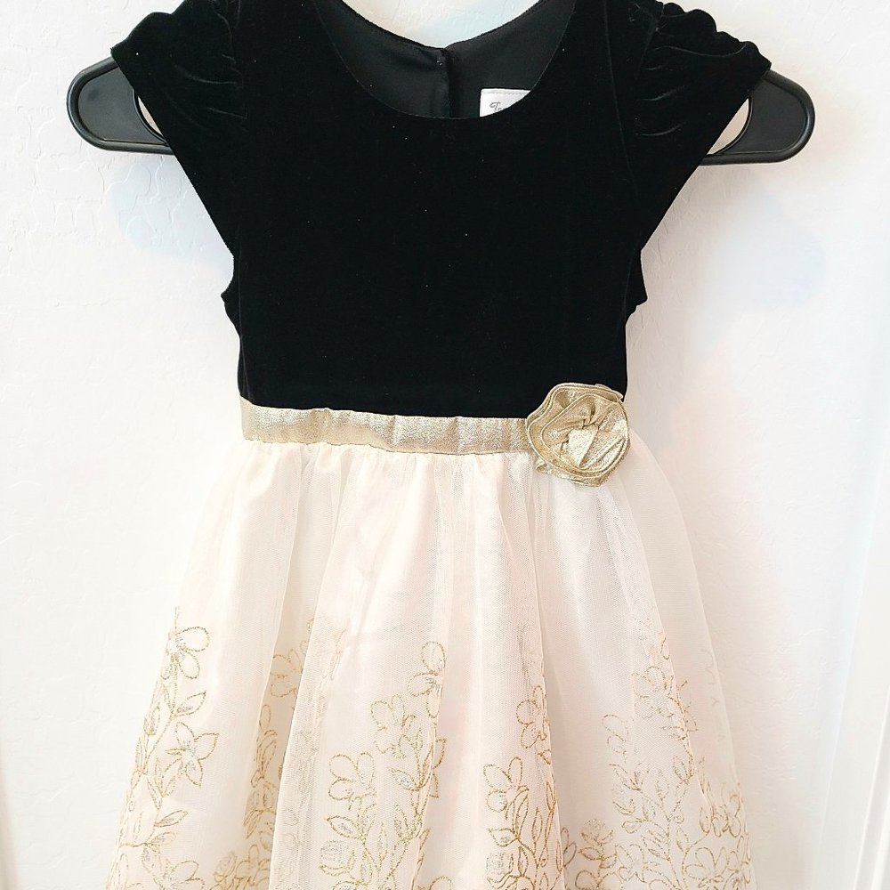 Jona Michelle size 5 formal dress, black velvet and tulle with gold designs